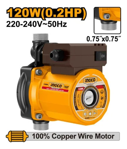 Bomba 120w Elevador De Presión D Agua Baño Cocina Ingco - Imagen 3