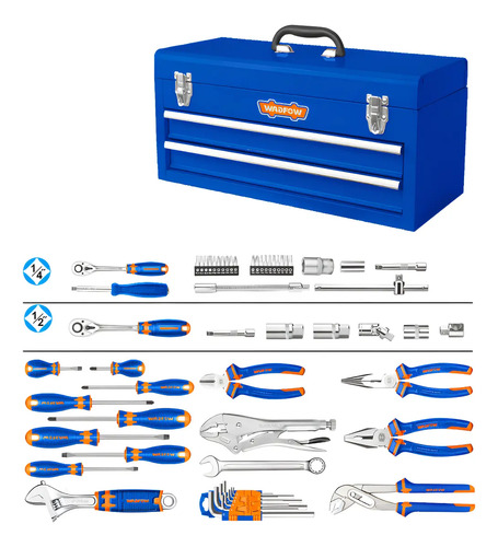 Caja Porta Herramientas 120 Piezas Metálica Wadfow 3 Niveles Azul