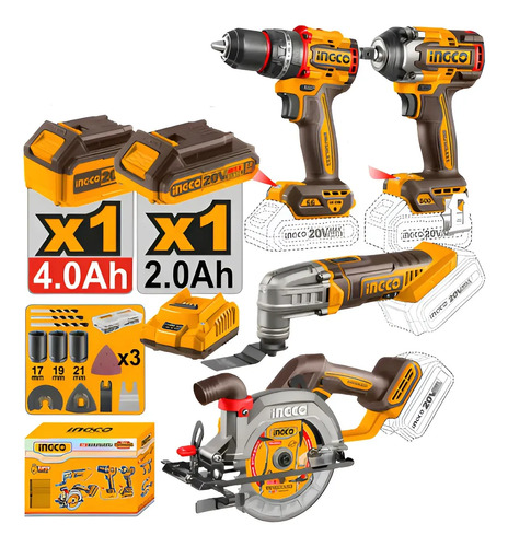 Kit A Bateria P20s 20v 4 Piezas Brushless Motor C/2bat Ingco - Imagen 2
