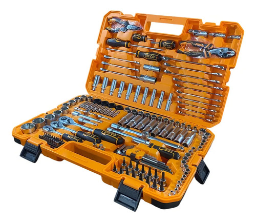 Set Kit 156 Herramientas Maletin Ingco Cromo Vanadio Naranja Claro - Imagen 2