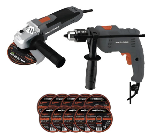 Taladro + Amoladora Gladiator Tp413/6-aa415/2/220k 10 Discos Gris Oscuro 50/60