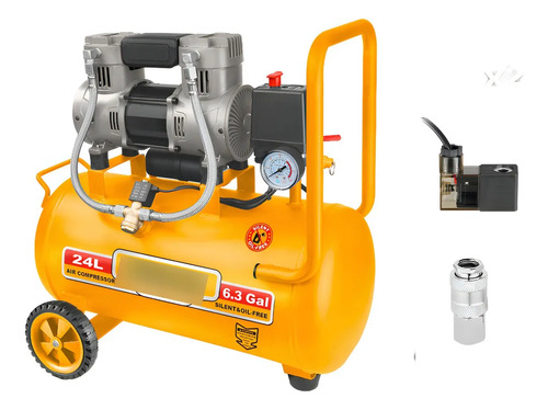 Compresor 24lt 1.5hp Libre De Aceite Bajo Ruido Ingco Amarillo 50-60 Monofásica