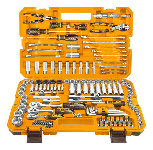 Set Kit 156 Herramientas Maletin Ingco Cromo Vanadio Naranja Claro