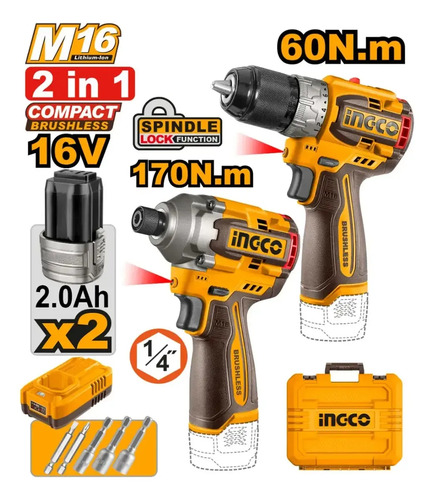 Kit Taladro Atornillador 16v+ Atornillador Impacto A Bateria - Imagen 3