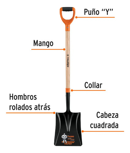 Pala Cuadrada T-2000 Puño Offset 'y' Mango 36' Truper - Imagen 3