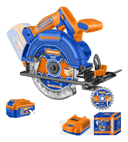 Sierra Circular 165mm + Bateria + Carg + Acc Wadfow Wlwp5523 Azul 50hz/60hz