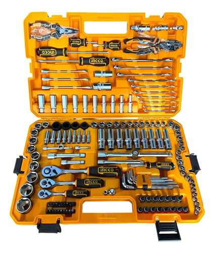 Set Kit 156 Herramientas Maletin Ingco Cromo Vanadio Naranja Claro - Imagen 4
