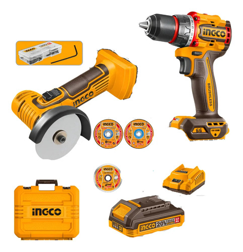 Mini Amoladora 3 + Taladro Atornillador Ingco Ckli20766 Amarillo 50/60