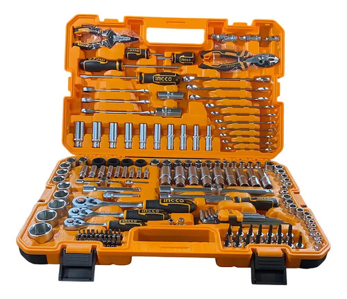 Set Kit 156 Herramientas Maletin Ingco Cromo Vanadio Naranja Claro - Imagen 3