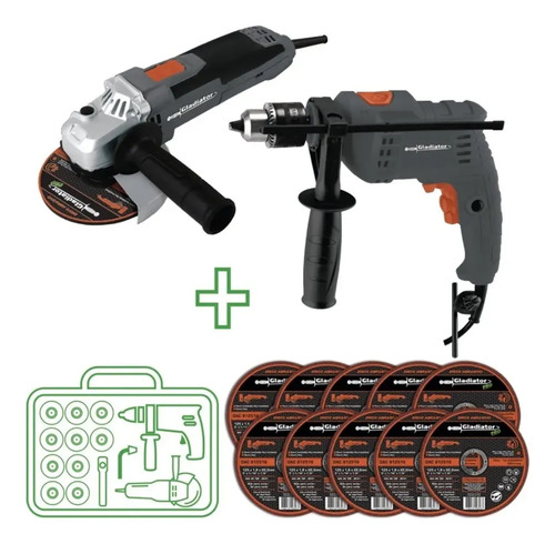 Taladro + Amoladora Gladiator Tp413/6-aa415/2/220k 10 Discos Gris Oscuro 50/60 - Imagen 3