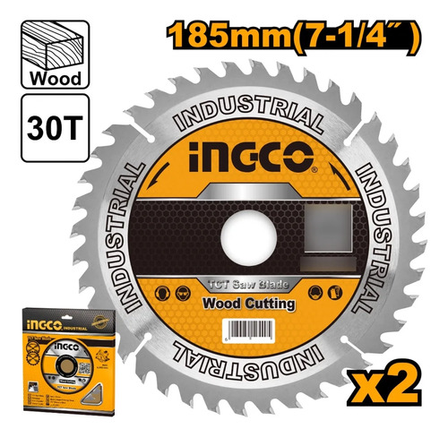 Disco Sierra Madera Set 2 Piezas Ingco 7-1/4 30d Tsb118510 - Imagen 2